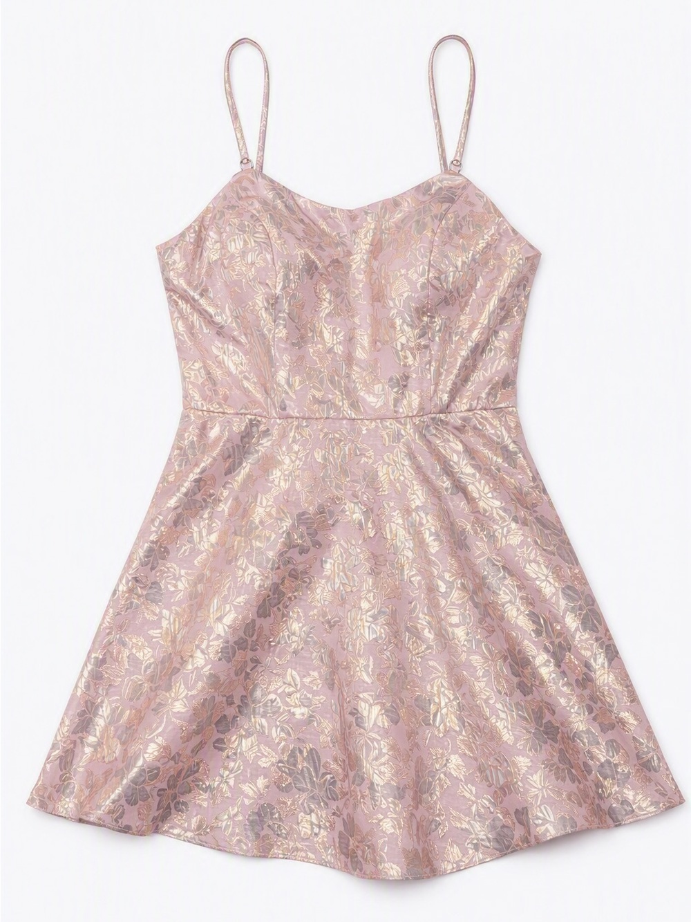 Trixxi Metallic Floral Brocade Fit & Flare Dress • Pink Gold • NWT Large